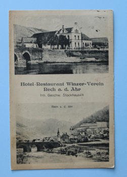 Ansichtskarte AK Rech Ahr 1922 Hotel Restaurant Winzer Verein Brücke Hausansicht Architektur Ortsansicht Rheinland Pfalz